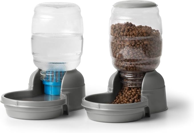 Petmate Replendish Gravity Automatic Dog Water Dispenser Pet Waterer and Pet Feeder Set with Microban Protection Base, 100% BPA Free, Wide Mouth Bowl - 0.5 Gallon Water, 2 lb Food