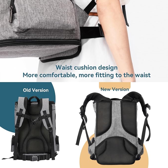 Petsfit Dog and Cat Backpack Carrier, Padded Waist Support, Up to 18 lb | 13.5 x 12.5 x 17.5 in; reinforced frame, 600D Oxford, 4 mesh panels, lockable zippers, safety tether and washable mat.