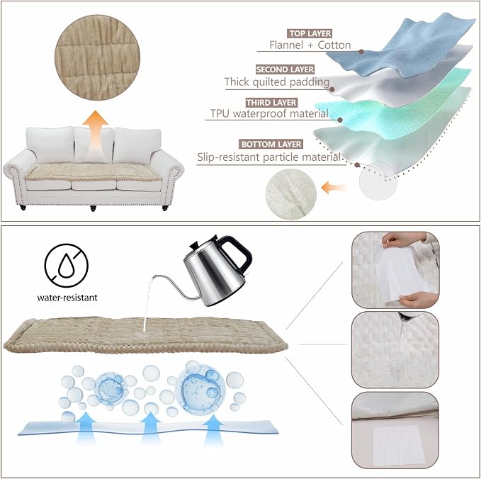 Waterproof Couch Cover for Dogs Washable,Nonslip Fuzzy Durable Pet Friendly | Soft Slipcovers for 3 Cushion Sofa Cover,Plush Thick Protector Fits Mat Bed Leather & Fabric Couches (Brown 27.6"x70.9")
