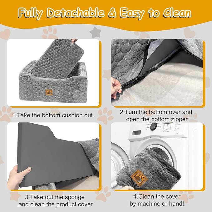 Dog Car Seat for Medium/Large Dog Booster Seat Under 60 lbs or 2 Small Dogs, Multi-Functional Pet Car Seat with Thick Cushion, 2 Safety Leashes (Gray)