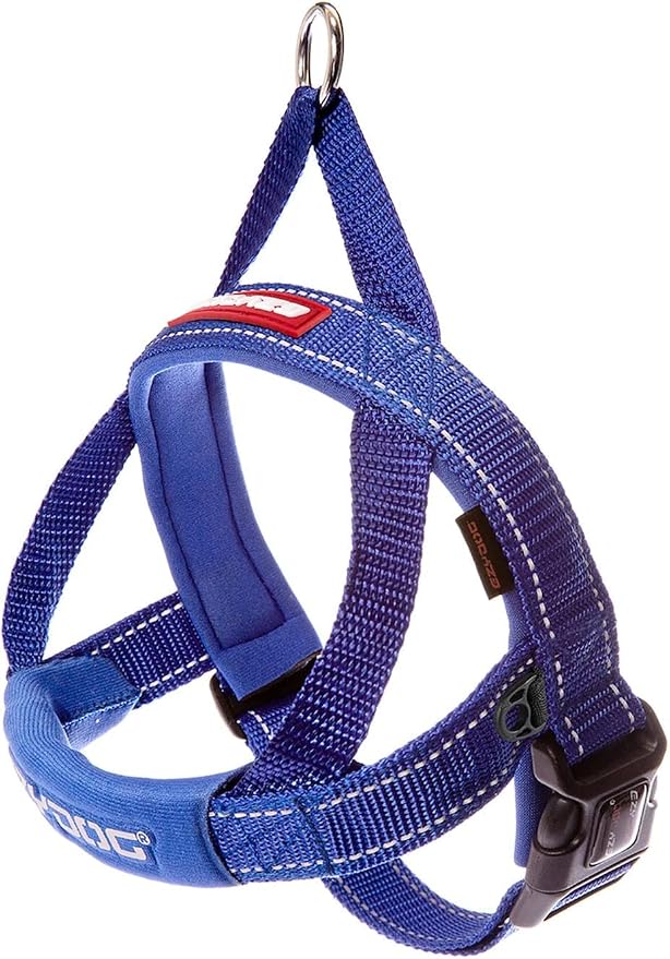 EzyDog Quick Fit Dog Harness, Soft Neoprene Padding - Small, Blue | Fast One-Click Buckle, Adjustable Fit, Strong Reinforced Materials, Reflective Stitching, No Pull Dog Harness, Easy Walking