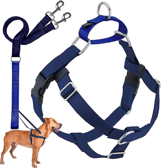 2 Hounds Design Freedom No Pull Dog Harness, Adjustable Harness and Leash Set, Easy Walking & Comfortable Control, Fits Small, Medium & Large Dogs, Solid Colors, Made in USA, 1" XXL, Navy