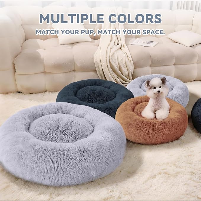 Cat Beds for Indoor Cats, Washable 20" Donut Pet Bed for Small Dogs | Fluffy pet bed with cozy plush comfort and supportive raised sides, perfect for lounging, napping and relaxing indoors.