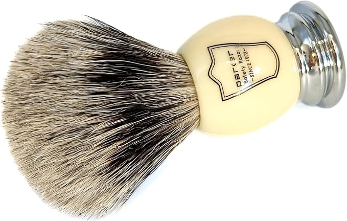 Parker Pure Badger Shaving Brush, Faux Ivory & Chrome, 22mm Knot | Rich Lather, Handcrafted Tool, Cream or Soap, Classic Wet Shaving, Iconic Brand. Includes Stand