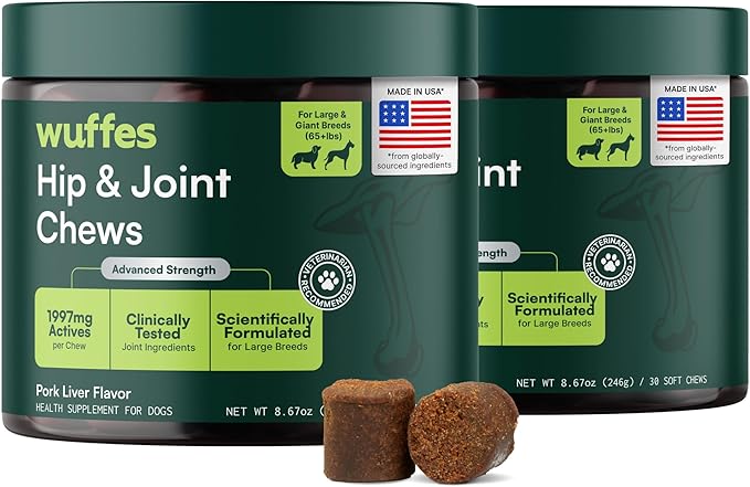 Wuffes Chewable Dog Hip & Joint Supplement - Glucosamine & Chondroitin Chews - Dog Joint Supplements & Vitamins - Extended Joint Care (Large Breed (Over 65 lbs), 60 Chews (Pack of 2))