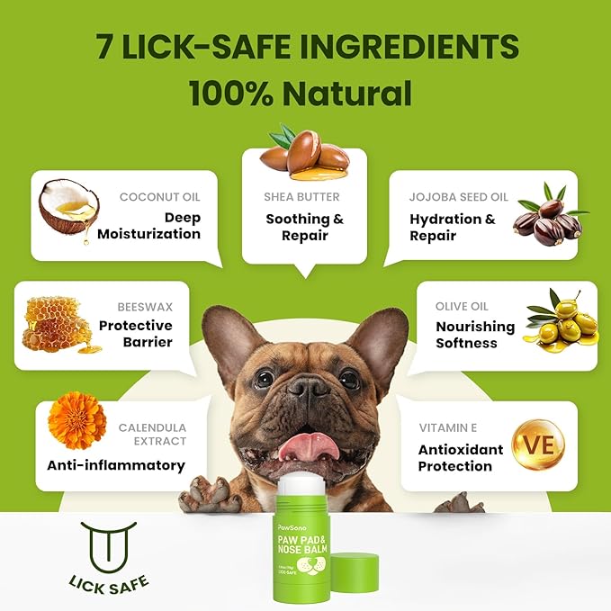 PawSono Lick-Safe Dog Paw & Nose Balm with Coconut Oil | All-Natural Moisturizer & Soother for Dry, Cracked Pads & Snout | Heat & Cold Pavement Protection Wax | Horse Hoof, Joint Care (L (2.6 oz))