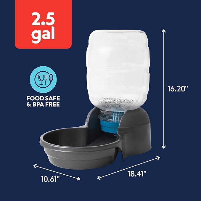 Petmate® Replendish® Automatic Dog Water Dispenser Gravity Pet Waterer with Microban Antimicrobial Protection, 100% BPA Free - 2.5 Gallon, Wide Mouth Bowl, with 2 Extra Filters