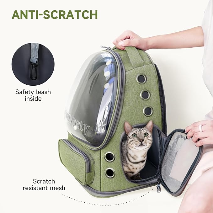Cawypety Cat Backpack Carrier, Breathable Cat Carrier Large Space Bubble Pet Backpack for Kitty Small Dog up to 15lbs, Transparent & Foldable Pet Carrier for Travel Hiking | Breathable Mesh Cat Backpack Transparent Foldable Pet Clear Carrier Portable f...