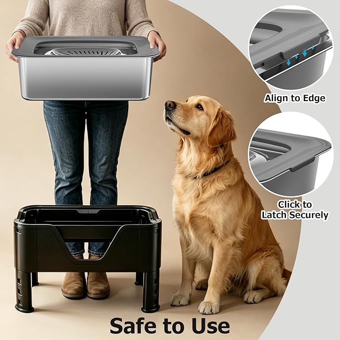 Elevated Dog Water Bowl 12L, 3.1Gal No Spill Water Bowl for Dogs with 4 Heights Adjustable Raised Dog Stand and 3 Filters Stainless Steel Dog Bowls with Anti-Mat for Large Dogs and Multi Pets