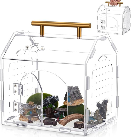 Teenyyou Jumping Spider Enclosure 8.9" x 7.1" x 8.3" Acrylic Tarantula Enclosure Insect Terrarium with Handle and Magnetic Door Transparent Terrarium for Reptiles, Amphibians and Spiders