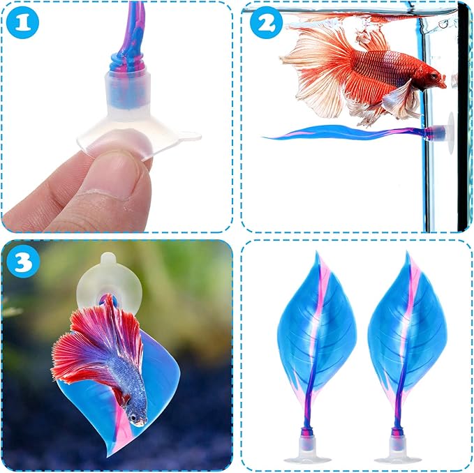 WILLBOND 2 Pcs Blue Silicone Betta Fish Bed Leaf Hammock Betta Fish Tank Accessories Decorations for Aquarium Ornaments, Practical Resting Spot, Comfortable and Safe