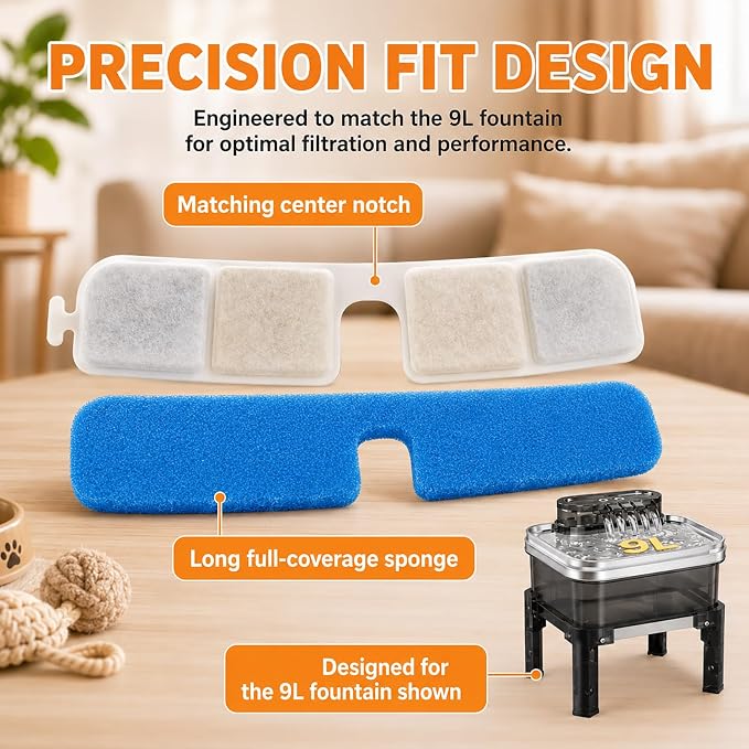 RPZ Dog Water Fountain Filter Replacement, 5 Pack for 9L Pet Fountain | Activated carbon and PP cotton filters with sponges help keep dog fountain water clean and fresh