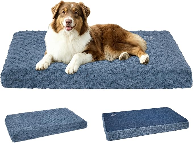 EMPSIGN Dog Bed Mat Crate Pad Mattress, Ultra Soft Pet Kennel, Navy, Large | Reversible(Cool & Warm), Waterproof Linings, Removable Machine Washable Cover, for 36" Dog Crate, Soft Rose Plush/Canvas