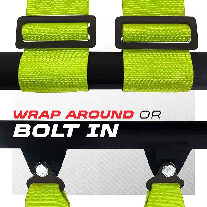 1pc 50 Cal Fluorescent Green 4 Point Harness 3", Racing Harness Seat Belt | Ultra Kush padding, Push Button quick release hardware. Universal Fit for UTV, RZR, race car.