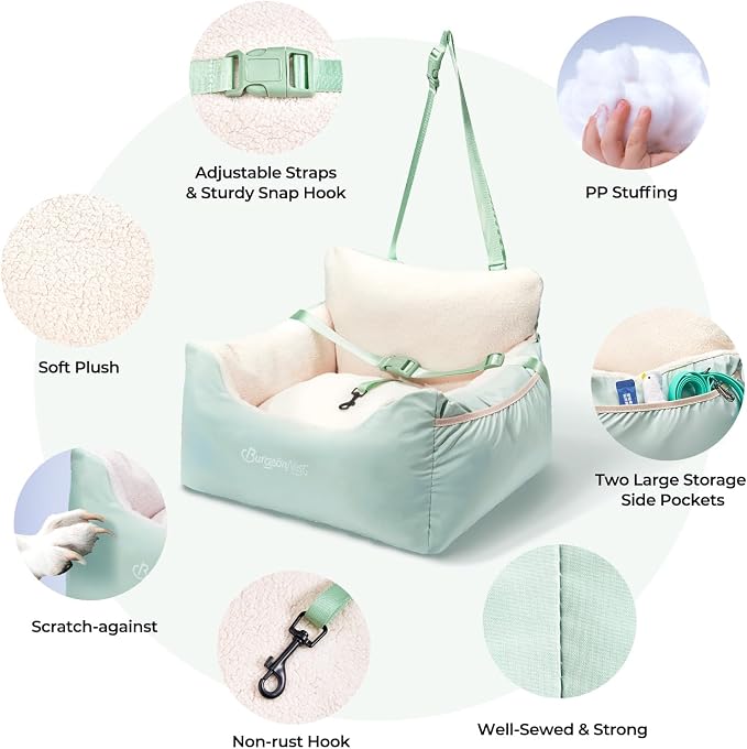 Dog Car Seat for Small Dogs & Cats Under 25 lbs, Beige Green