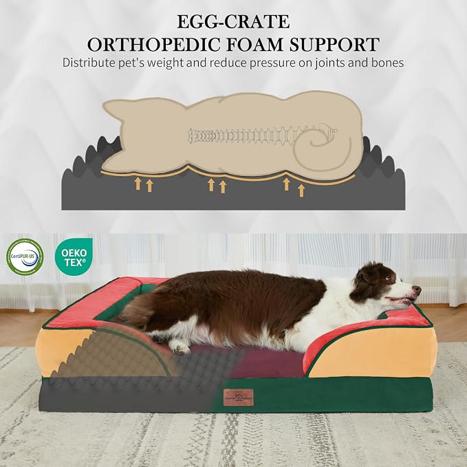Comfort Expression Orthopedic Dog Bed for Extra Large Dogs with Bolster | Waterproof Dog Couch Bed with Washable Cover & Non-Slip Bottom, Supportive Egg Crate Foam XL Pet Bed, 42x30 Inch