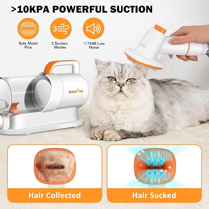 PAWING Dog Grooming Vacuum, All-in-1 Professional Deshedding Tools for Dogs & Cats - Low Noise Dogs Vacuum Cleaner with 2L Large Capacity Dust Cup for Shedding Pet Hair
