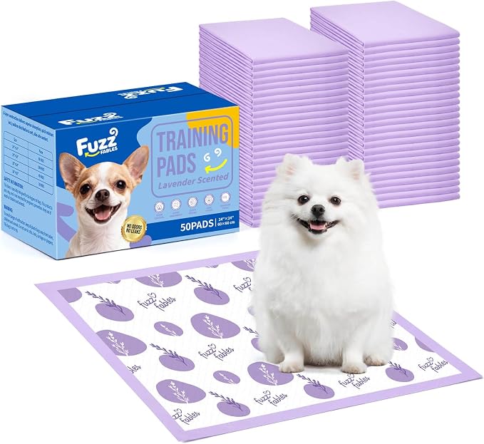 Lavender Puppy Pads-24"x 24", 50 Count Disposable Dog Pee Pads | 6-Layer Super Absorbent Quick Dry Leakproof Dog Pads with Adhesive Tabs, Odor Control Pee Pads for Dog Indoor Crate Training