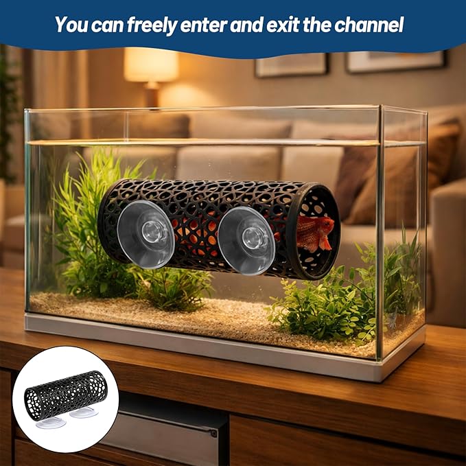 Betta Fish Toys,2PCS Black Betta Fish Tunnel,Aquarium Decor Safe for Smallfish Shrimp, Tube Shelter with Suction Cups for Small Fish