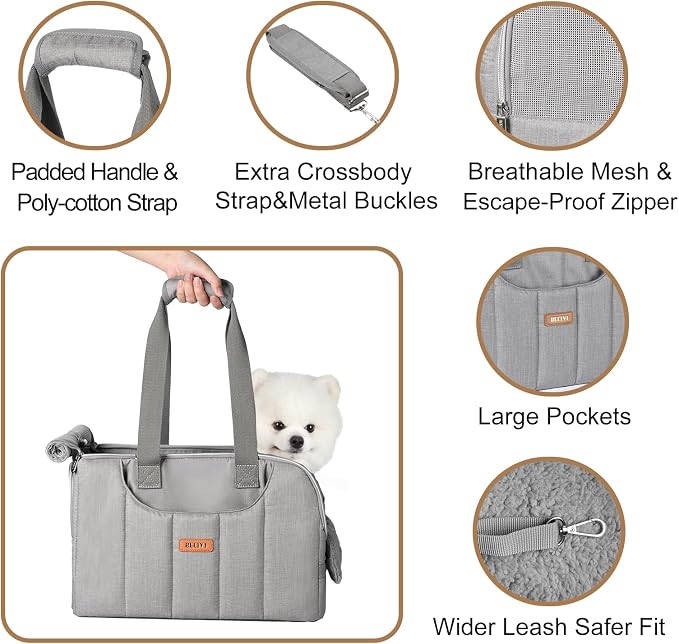 Dog Purse Carrier for Small Dogs Cats Rabbits Up to 12lbs, Lightweight Pet Sling Carriers with Crossbody Strap, Portable Puppy Soft Sided Tote Bag Carrier for Vet,Hiking,Travel Gray