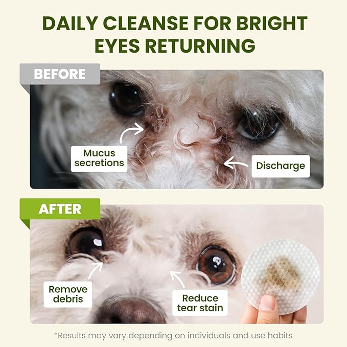 PawSono Eye Wipes for Dogs & Cats, Hypoallergenic Dog Eye Wipes Cleaner, Natural Cleaning Grooming Pet Wipes Gently Remove Tear Stain, Eye Debris, Discharge, Mucus, Non-Irritating, Unscent, 100 pcs