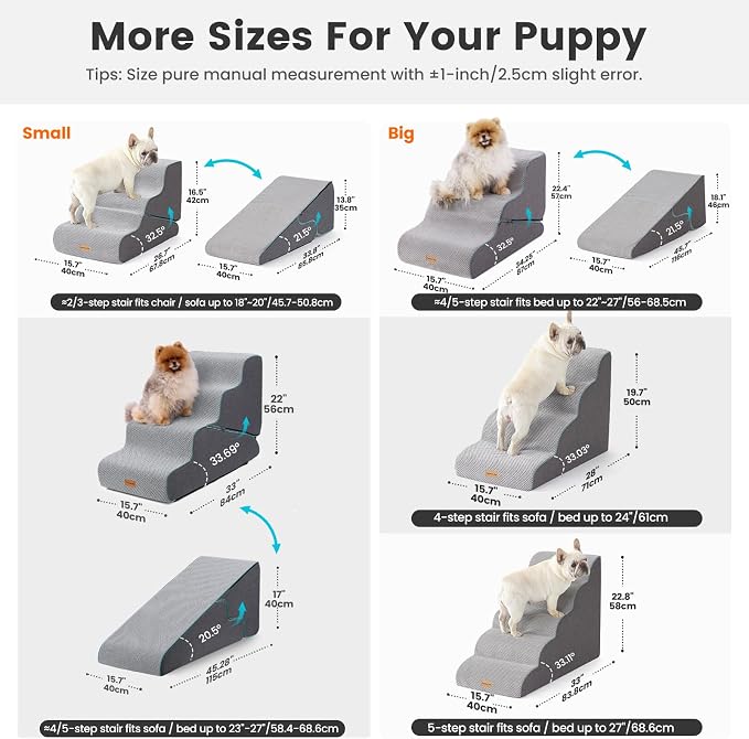 Gardner Pet Dog Stairs for Small Dogs 16.5" H, 2 in 1 Transformable 3-Step Pet Stairs and ramp, Dog Steps for Couch (13-20 in) with Durable Non-Slip Waterproof Cover and CertiPUR-US Certified Foam