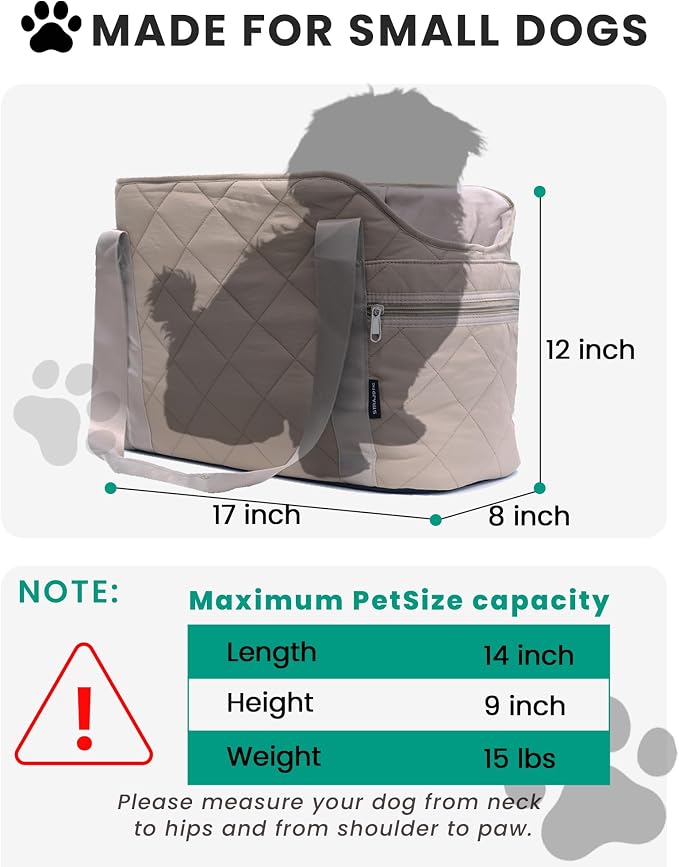Lightweight Dog Purse Carrier for Small Dogs up to 15 lbs, Dog Tote Bag Puppy Carrier, Soft Plush Interior, Safety Leash Clip, 4 Side Pockets Dog Carrier Bag for Travel & Walking, Camel