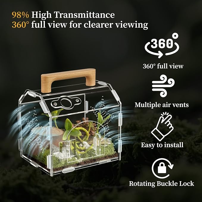 Acrylic Jumping Spider Habitat, Reptile Terrarium Easy Assembly, Bug Enclosure, Praying Mantis Habitat, Frog Enclosure (Small-6.3 * 4.7 * 6.7in)