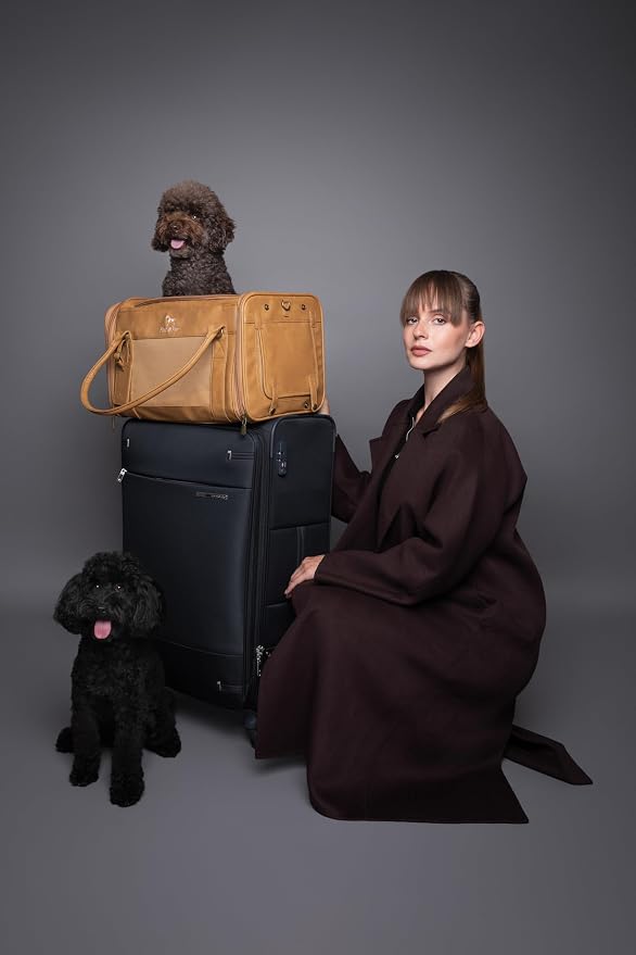 Noah & Paw Cat Carrier Soft Dog Carrier for Small Dogs, TSA Airline Approved 18x11x11in Cat Crate, Pet Travel Crate, Small Pet Kennel, Mattress Included, Camel Faux Leather