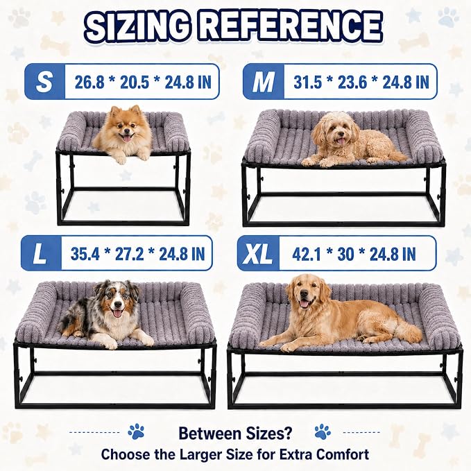 Adjustable Bedside Dog Bed for Small Dogs | Elevated Co-Sleeper Dog Bed with Metal Frame, Thick Supportive Cushion Mattress & Washable Cover, Dog Bedside Sleeper