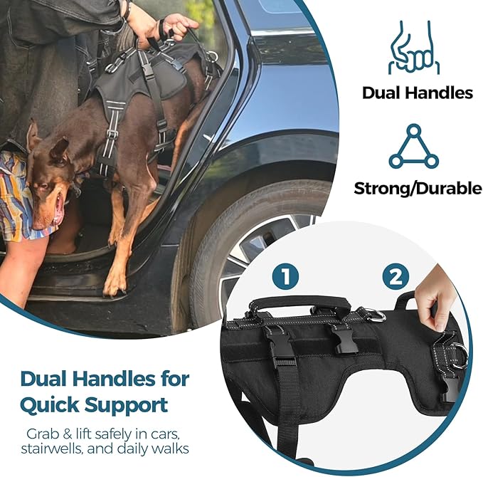 BINGPET Dog Lift Harness for Large Dogs, Full Body Adjustable Handle Sling | Reflective Lifting Harness Rehabilitation Sling Carrier with Soft Padded Handle, Mobility Assistance Vest for Senior Pets
