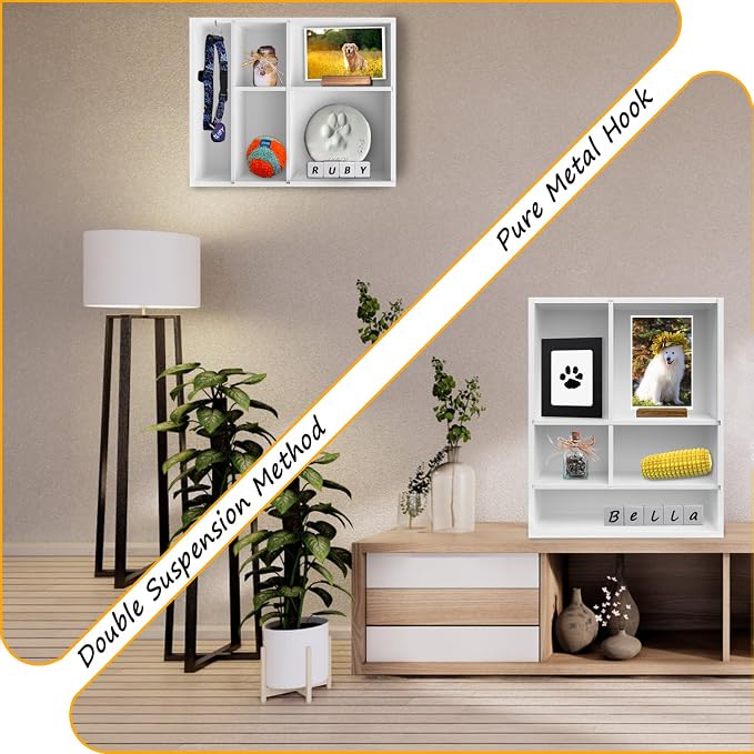 11*14" Solid Wood Pet Memorial Shadow Box with Adjustable Shelves | Deep Pet Memory Frame Urn Ashes Display Case for Dogs or Cats as Loss Pet Remembrance Keepsake - White
