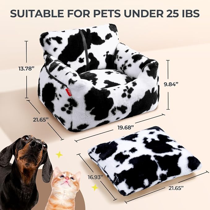 Dog Car Seat for Small Dogs & Cats Under 25 lbs, Milk Cow
