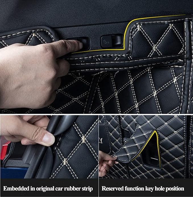 Car Cargo Mat Compatible with B-MW X5 5 Seater 2014-2018 Backrest Mat+Trunk Mat+Hight Side Mat Full Coverage Trunk Liner Luxury Leather-Black with Black Stitching