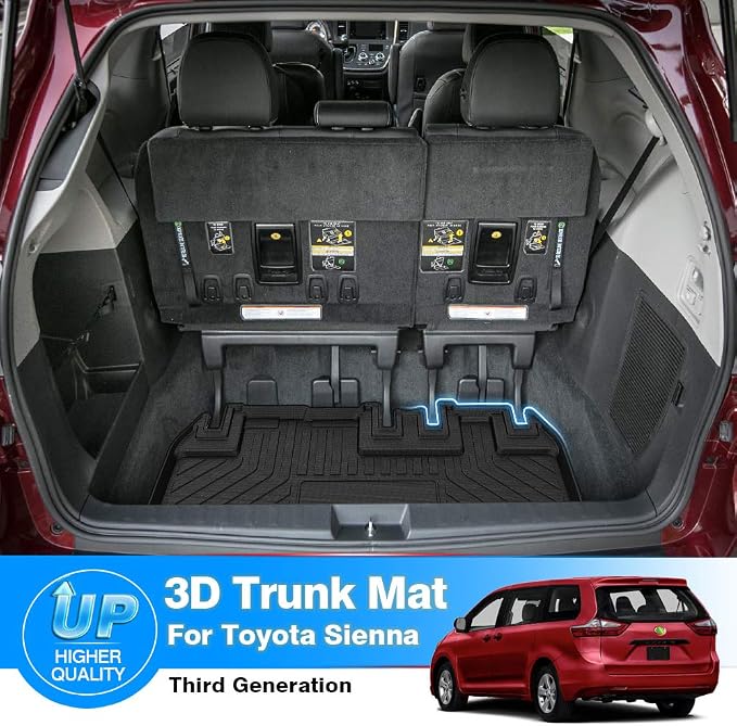 Sienna Cargo Liner - Trunk Mat for Toyota Sienna 2011-2019, All Weather Cargo Mat for Sienna Accessories, Only fit NO Power Folding 3rd Row Seats