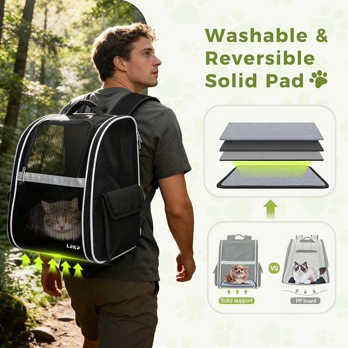 Lekereise Dog Carrier Backpack for Small Medium Large Dogs Cats up to 25 lbs, Breathable Pet Backpack Carrier with 3 Entrances, Collapsible Cat Backpack Carrier, Travel Hiking Puppy Backpack