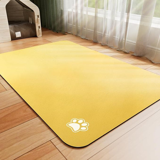 HotLive Dog Food Mat - Absorbent Cat Mat for Food and Water, No Stains Pet Feeding Bowl Mat, Easy to Clean Pet Placemats, Quick Dry Dog Water Dispenser Mat for Messy Drinkers | Paw Yellow 18"x34"