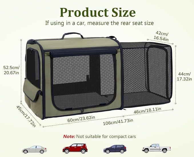 Dog Car Carrier Light Weight,Expandable,Foldable Dog Carrier, Green | Easy to Assemble, Portable and Breathable Pet Carrier, Suitable for Indoor and Outdoor Use, Dog Travel Crate with Curtain