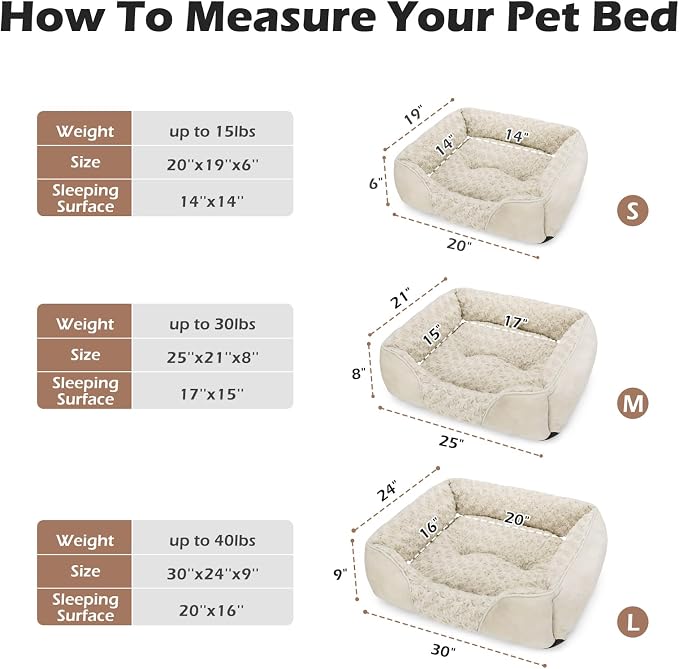 Small Dog Bed Rectangle Washable Orthopedic Soft Calming Sleeping Durable Pet Cuddler with Anti-Slip Bottom