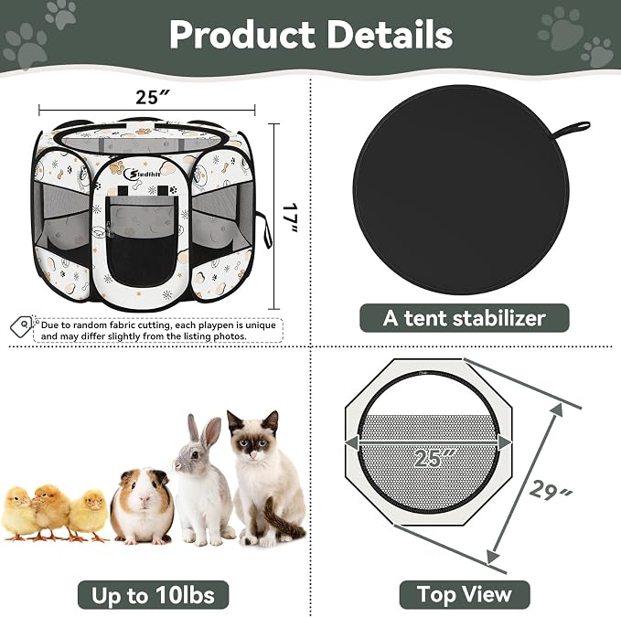 Siedihit Dog Cat Playpen, Puppy Pet Playpen Indoor for Small Dog Crate Tent | Cage Outdoor, Portable Pop Up Dogs Enclosure Kennel with Carrying Case for Dogs/Cats/Rabbits (Cute, Small)