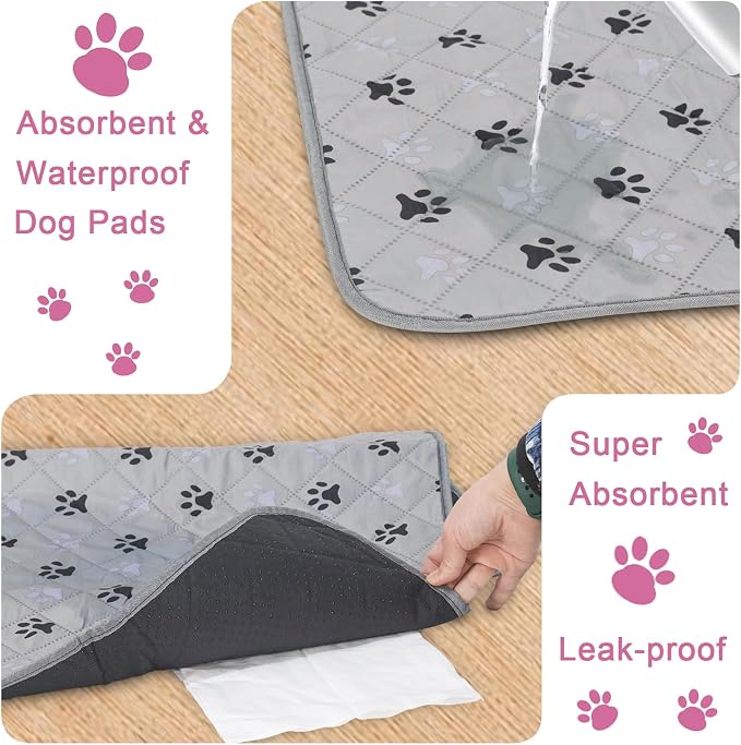 2 Pack 36"x 41" Waterproof Non Slip Wee pad，Reusable Washable Pee Pads for Dogs，Absorbent and Leakproof Training Mats for Potty, Bed, Sofa, Potty Training