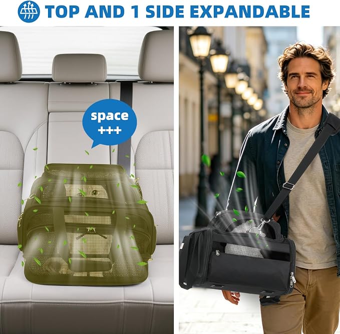 pidipiti 18x14x8 Soft-Sided pet Carrier,for 1 Extra-Small Dog/Medium cat | top and 1 side Expandable,TSA Approved,for Airlines only Have 8'' Height Space underseat,with zipper lock,good Visibility