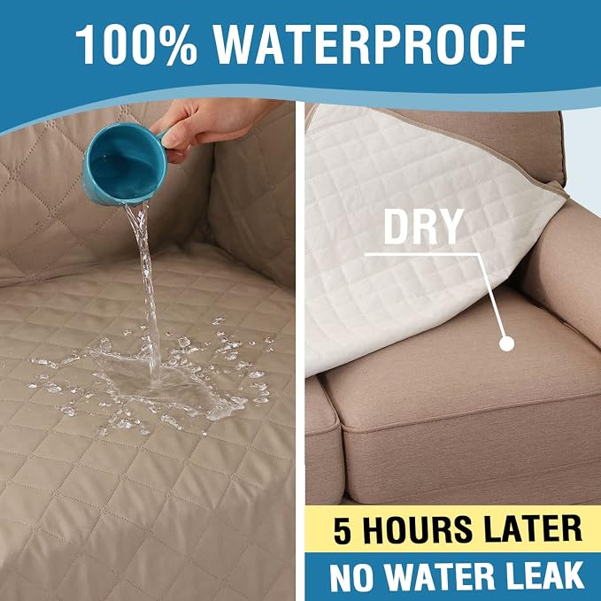 H.VERSAILTEX Sofa Cover, 100% Waterproof Slipcover Furniture Protector, Washable Couch Cover with Non-Skid Backing and Elastic Straps for Kids, Dogs, Pets(Sofa, French Oak)