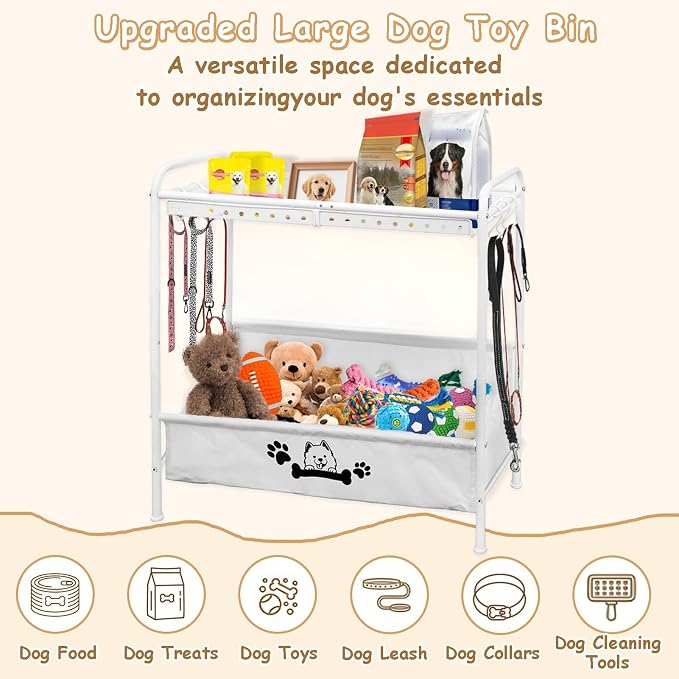 Large Dog Toy Basket,Dog Toy Bin with Storage Organizer,2-Tier Dogs Toys Box for Living Room,Dogs Cat Accessories Organizer,Durable Toys Holder Chest for Leashes