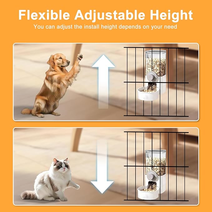 Auto Gravity Food Dispenser for Cage Hanging, 41OZ Capacity Hanging Automatic Pet Cage Feeder, Food Bowl for Cats Dogs Rabbit Ferret Chinchilla Bird Hedgehog Guinea Pig (White)
