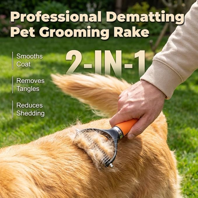 2026 Upgrade Double-Sided Pet Grooming Tool, Professional Pet Detangling Comb Removes Tangles Knots and Loose Fur, Gentle Deshedding Dog Cat Brush for Long Thick Hair (#2Sets)