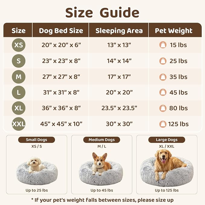 JOLLYVOGUE Dog Beds Large Sized Dog, Calming Anti-Anxiety Dog Bed, Fluffy Donut Cushion for Extra Large Pets (45")