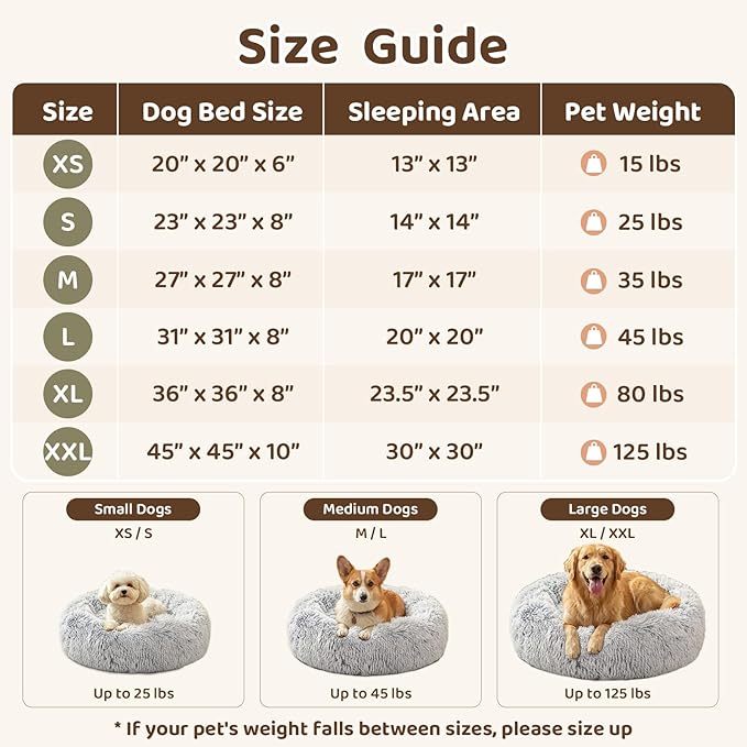 JOLLYVOGUE 23" Dog & Cat Bed, Calming Anti-Anxiety Pet Bed for Small Dogs, Fluffy Donut Cushion for Small and Medium Pets
