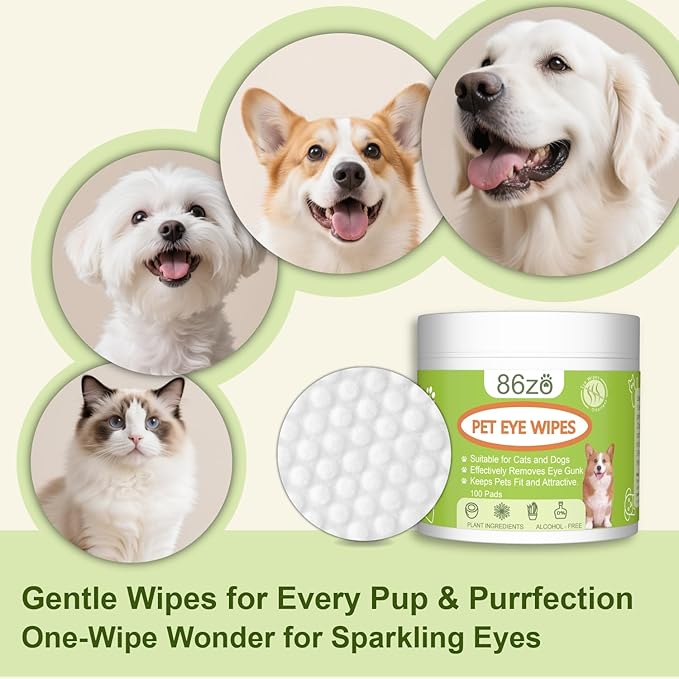 Eyes Wipes for Dogs & Cats - Gently Remove Tear Stain, Debris, Discharge, Crust - Chamomile and Honeysuckle Pet Cleaning Grooming Deodorizing Wipes Wash Cleaner for Eyes, Wrinkle, Face - 100pcs