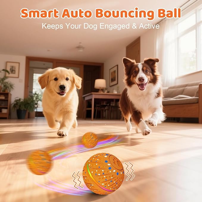 Smart Interactive Dog Toys Ball for Aggressive Chewers Small Medium Dogs | Automatic Electric Rolling Balls Toy with Rope, Barking Sound, 3 Play Modes, and USB-C Rechargeable Design for Active Dogs